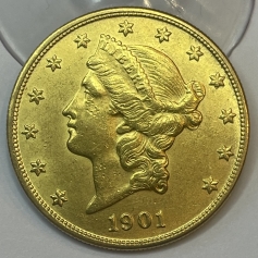 Золотая монета "ГОЛОВА СВОБОДЫ" ОРЕЛ 20 долларов, 1901г. США